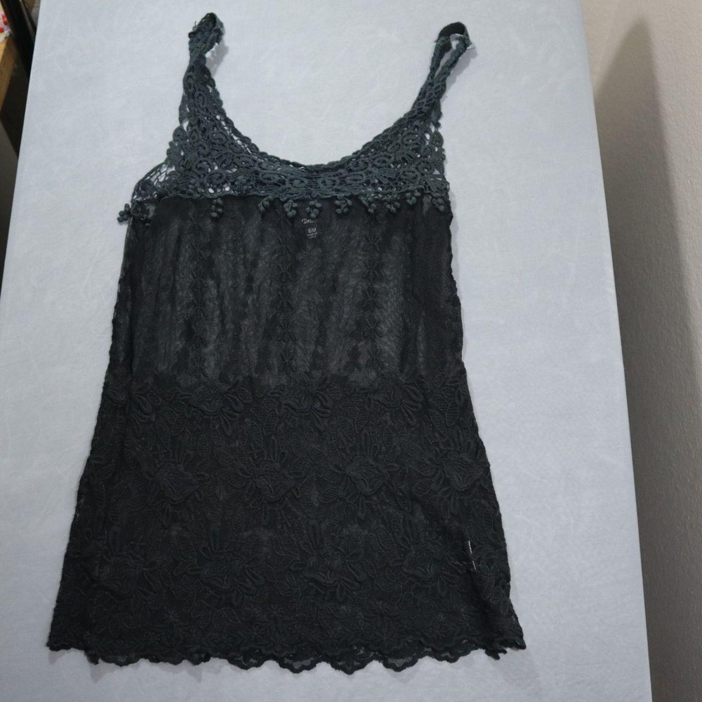 Hot & Delicious Black Sheer Lace Tank Top Boho Whimsigoth Mesh Cami S/M
